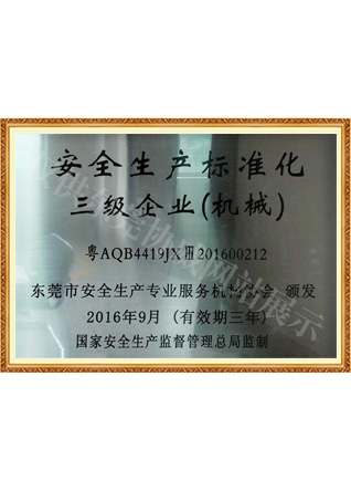 安全生產標準化證書