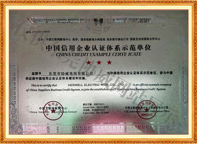 中國信用企業認證體系示范單位